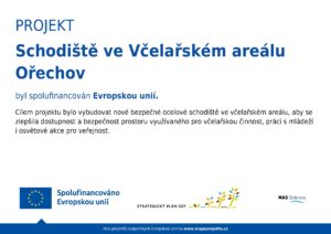 Díky podpoře MAS Bobrava z.s. jsme vybudovali nové ocelové schodiště ve Včelařském areálu v Ořechově. Projekt přispěl ke zlepšení bezpečnosti pohybu po areálu, kde se scházejí včelaři, konají se schůzky včelařských kroužků, přicházejí návštěvy ze školek a škol z okolních obcí, konají se akce pro veřejnost. Projekt byl realizován díky finanční podpoře MAS Bobrava www.masbobrava.cz